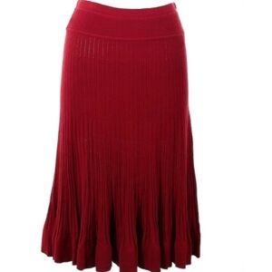 Donna Karan Designer Ruby Red Sweater Skirt Stretch Knit Flared Fluted Tulip Hem